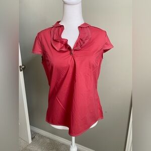 Talbots Cotton Ruffled Pink Peach Short Sleeve Top Blouse Size S